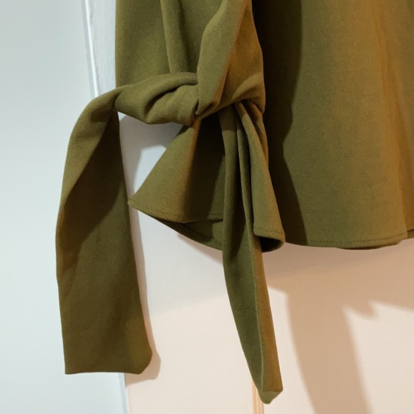Ann Taylor Olive Green Blouse w/ Tie Sleeves - XS - Picture 2 of 7